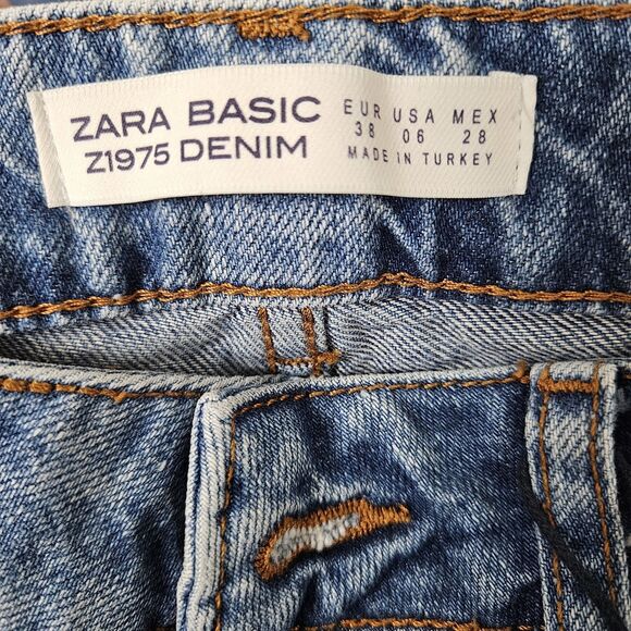 Zara Basic Z1975 Denim Boho Fringe Ankle Jeans Women 6 (30x26) Blue Raw Hem NWOT - Picture 2 of 11
